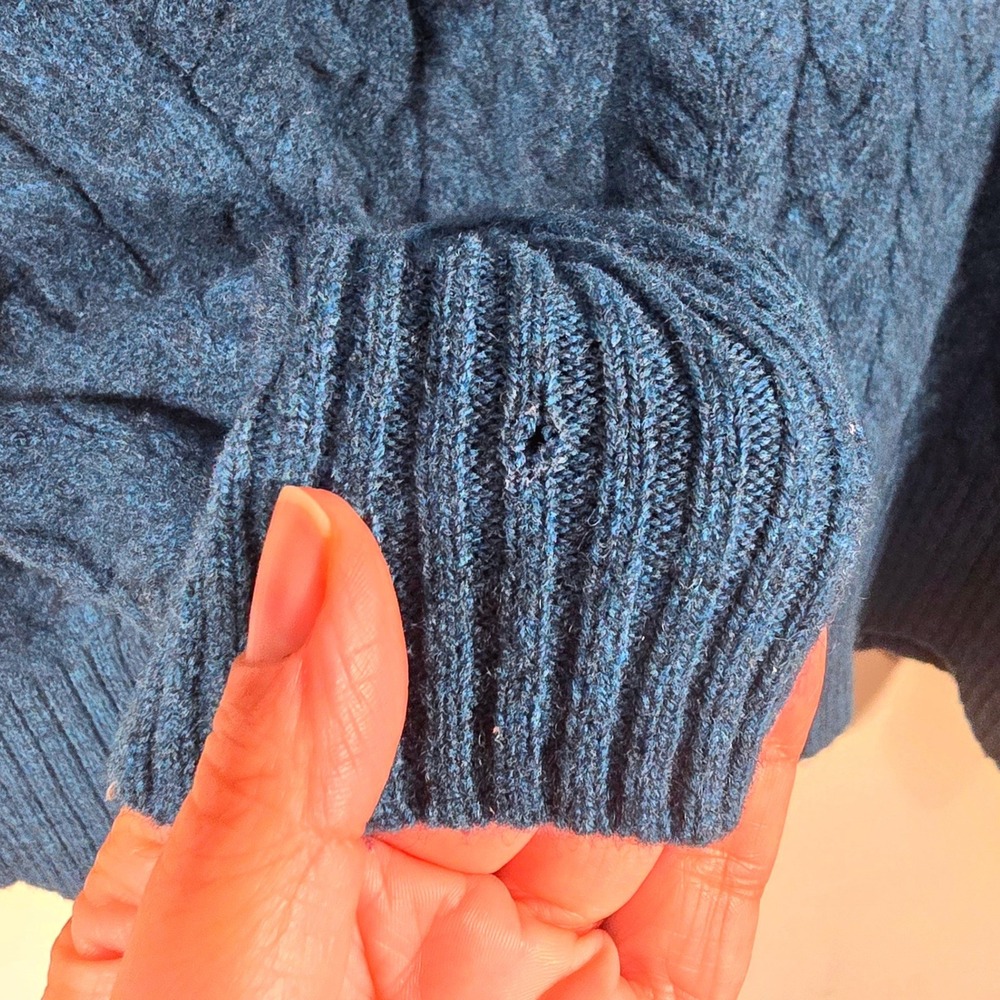 Todd Snyder Cable Knit Sweater Large Teal Blue 100% Lambs Wool Crew Neck - Picture 7 of 7